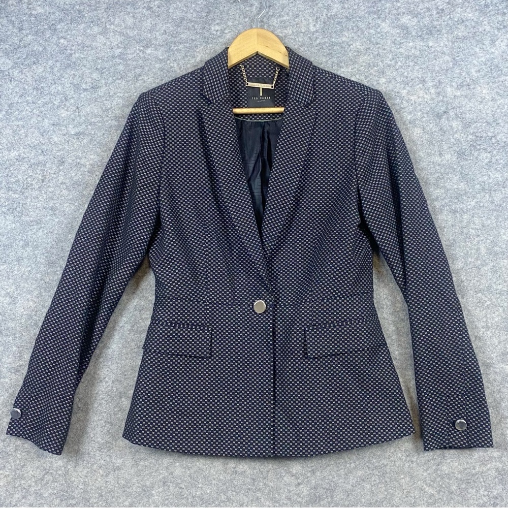 Ted Baker London NEOLAA Jacquard Suit Jacket Blazer Size S US 4-6 Black Career